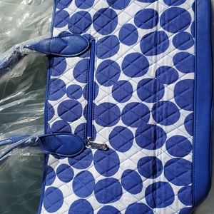 Blue & White Tote bag reinforced handle zip closure zip pockets New key hookup